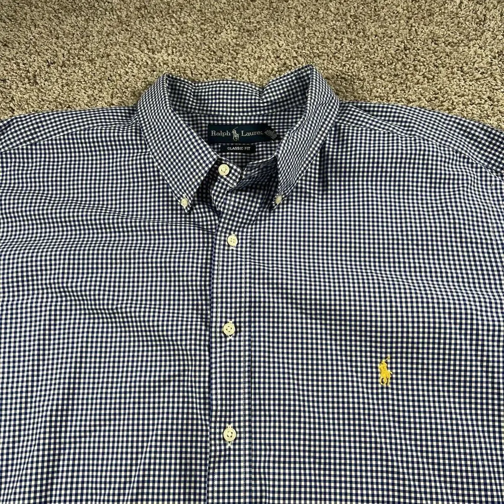 Polo Ralph Lauren Shirt Mens 3XB Blue White Check Button‎ Up Casual Classic Fit